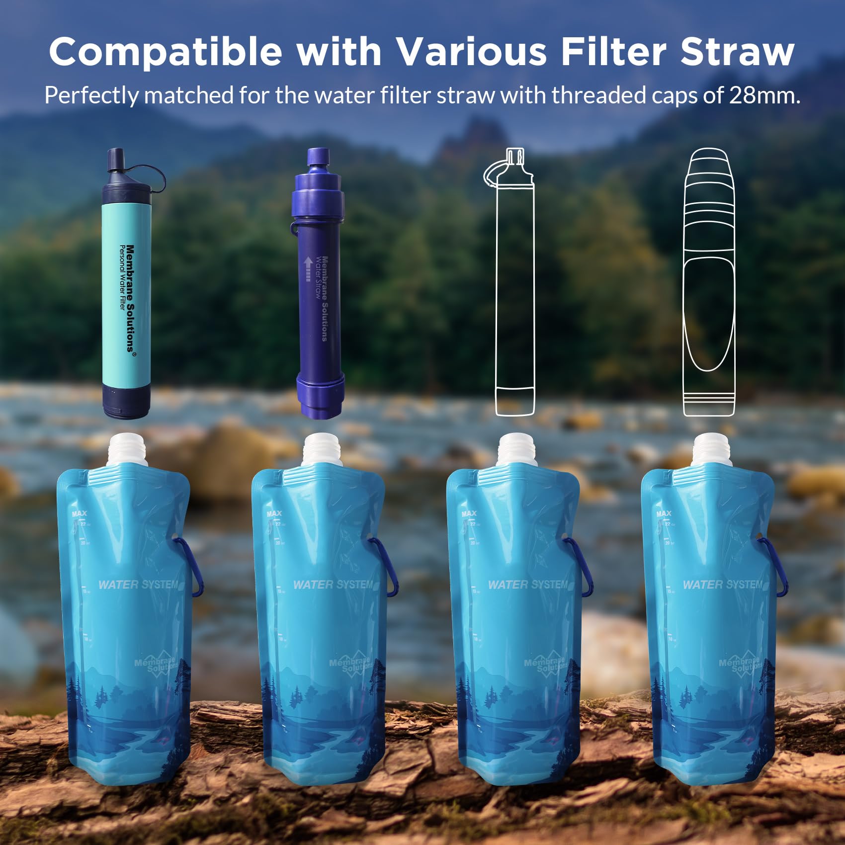 6L Gravity Water Filter Pro with 23oz Collapsible Squeezable Water Pouch 4 Set