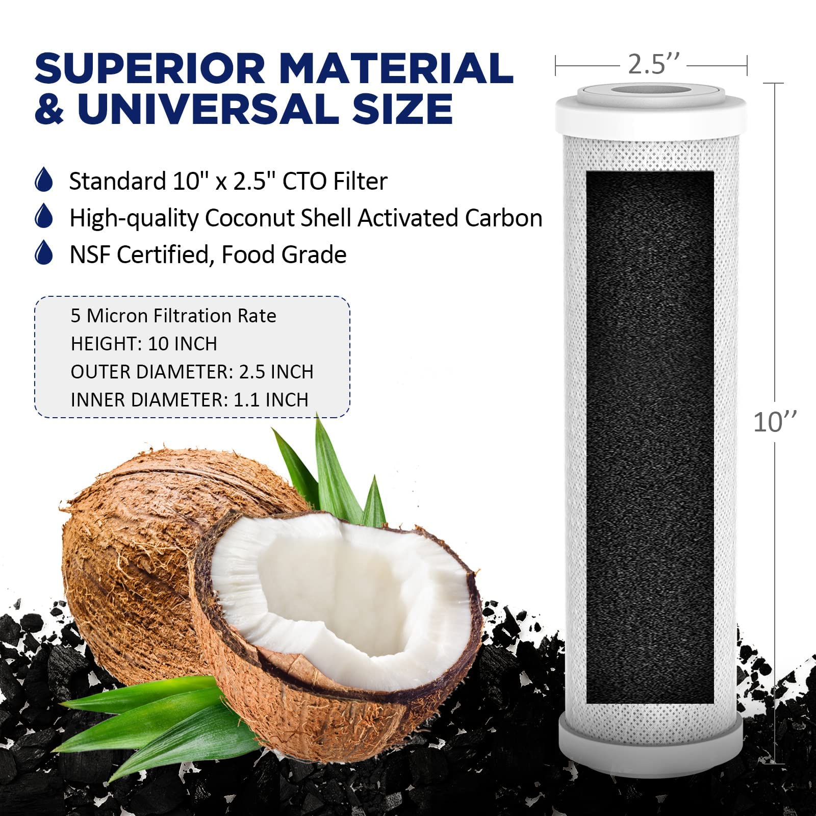 5 Micron String Wound & 5 Micron CTO Carbon Block Water Filter 10"x2.5"