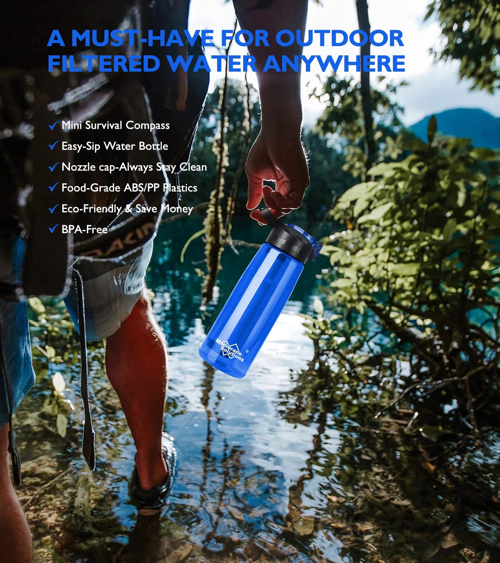 Portable Water Purifier Bottle With Filter Straw