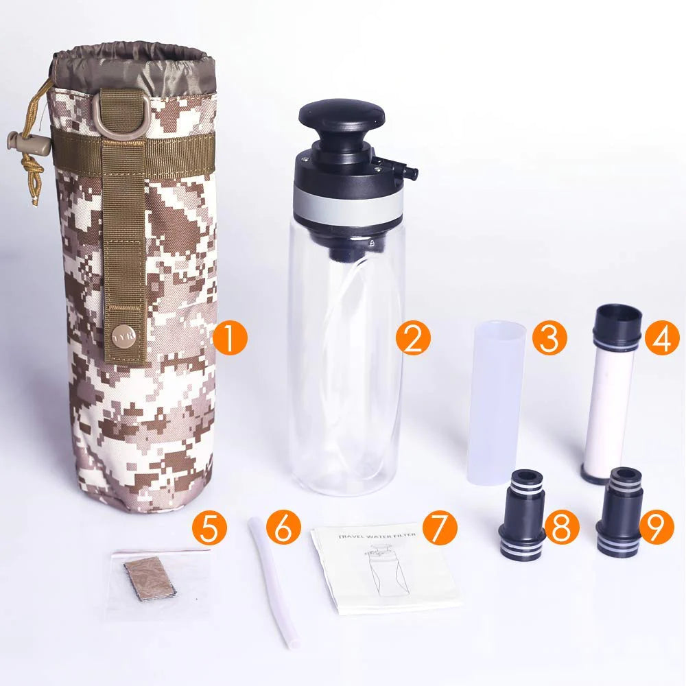 26 oz filtered water bottle with filter straw for outdoor camping biking hiking