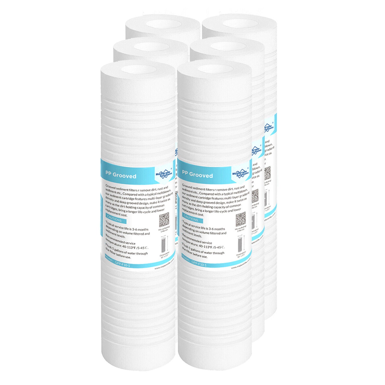 PP Grooved Water Sediment Filter Cartridge Replacement 0.5/1/5 Micron 10"x2.5"