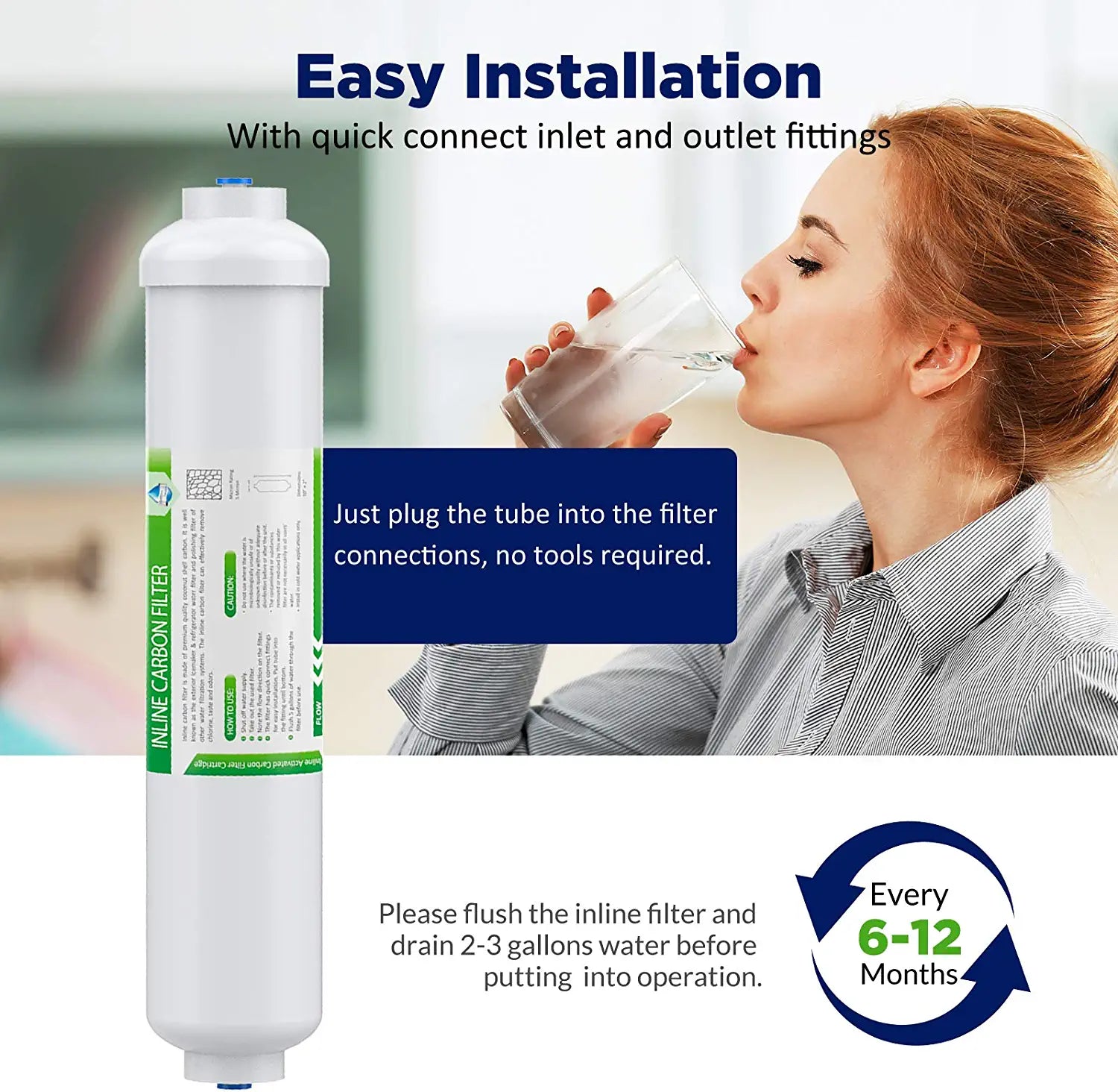 Best T33 Inline Water Filter for Refrigerator, Ice Maker, 10 X 2 with  1/4 Quick-Connect Water Filter Replacement Cartridge,Under Sink Reverse